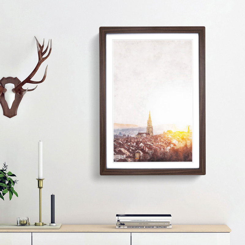 Sunset in Bern Switzerland - Framed Print, 45cm H x 33cm W x 2cm D, Walnut Framed