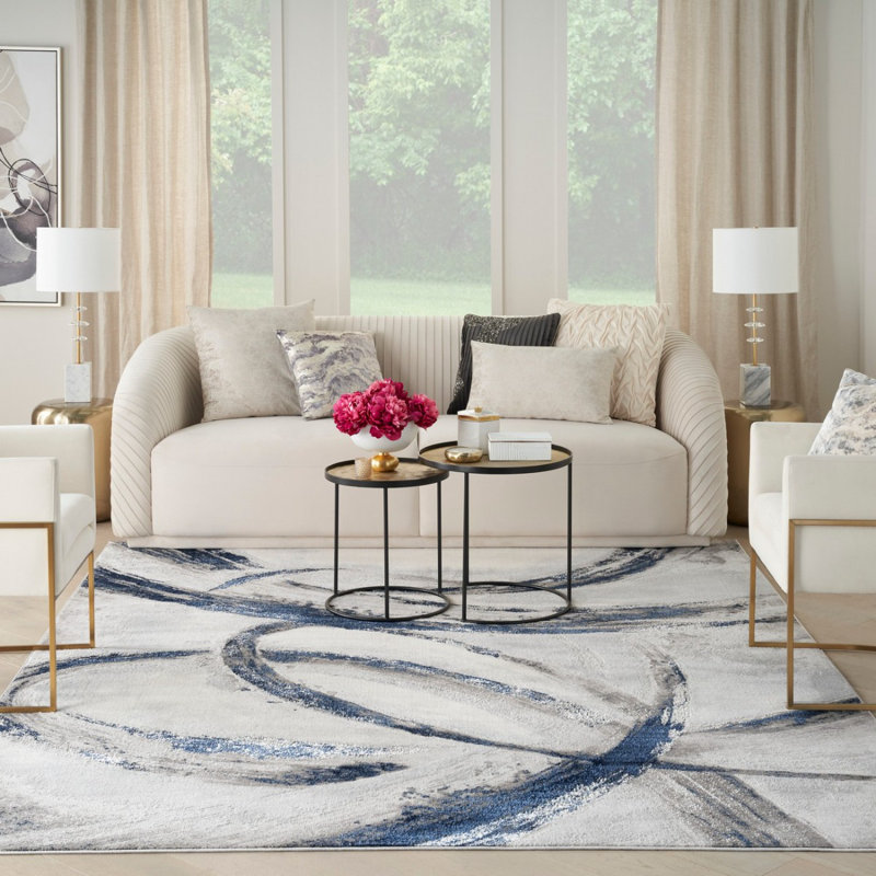 Navy Blue Modern Abstract Stain Resistant Rug For Bedroom Living & Dining Room, Rectangle 239 x 300 cm