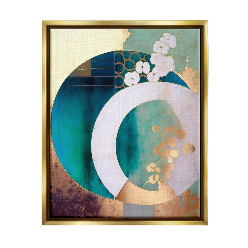 Asian Moon Abstraction, impression sur bois encadrée, Cadre flottant métallique doré, H 21 po x l 17 po x P 1,7 po