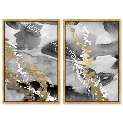 Oliver Gal Even More Love Diptych Abstract - Hand-Applied Leaf Framed Canvas Art
