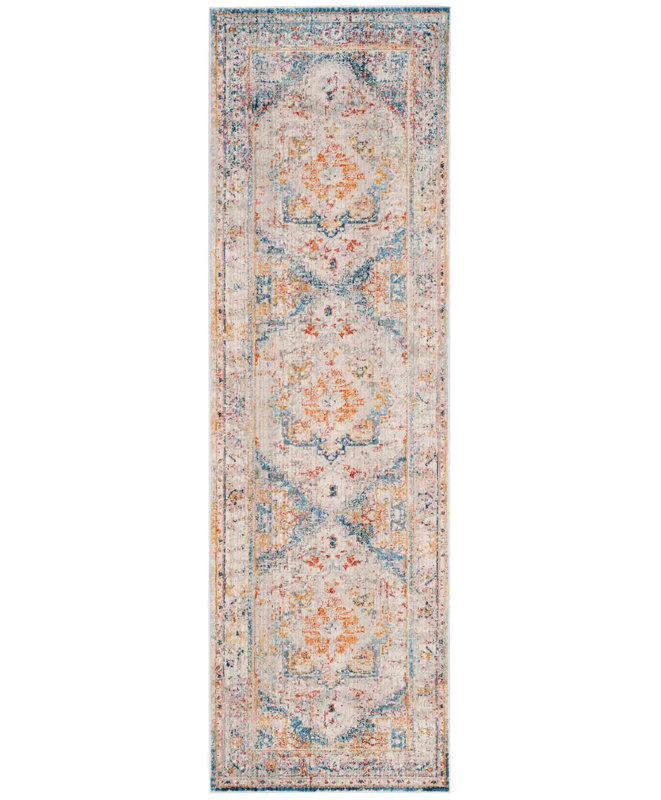 Tapis oriental en polyester fait à la main en bleu / multicolore, Tapis de couloir 2 pi 2 po x 12 pi
