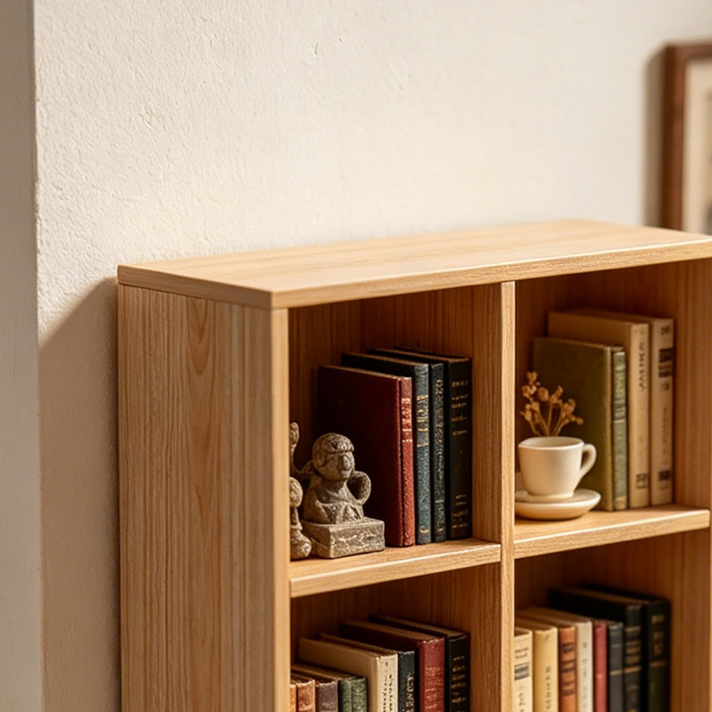 Bibliothèque en bois, bibliothèque ouverte au sol avec rangement pour 8 cubes, vitrine, Chêne