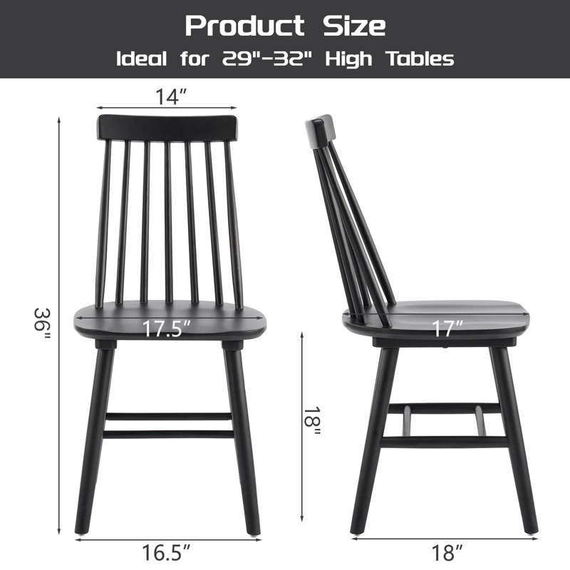 17.5"W Black Dining Chairs Set of 4, Farmhouse Solid Wood Windsor Side Chair, 4, Black
