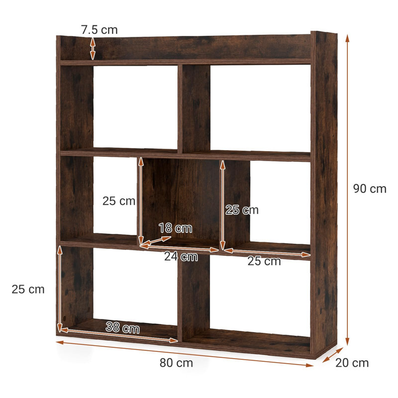 90cm H x 80cm W Bookcase, Rustic Brown