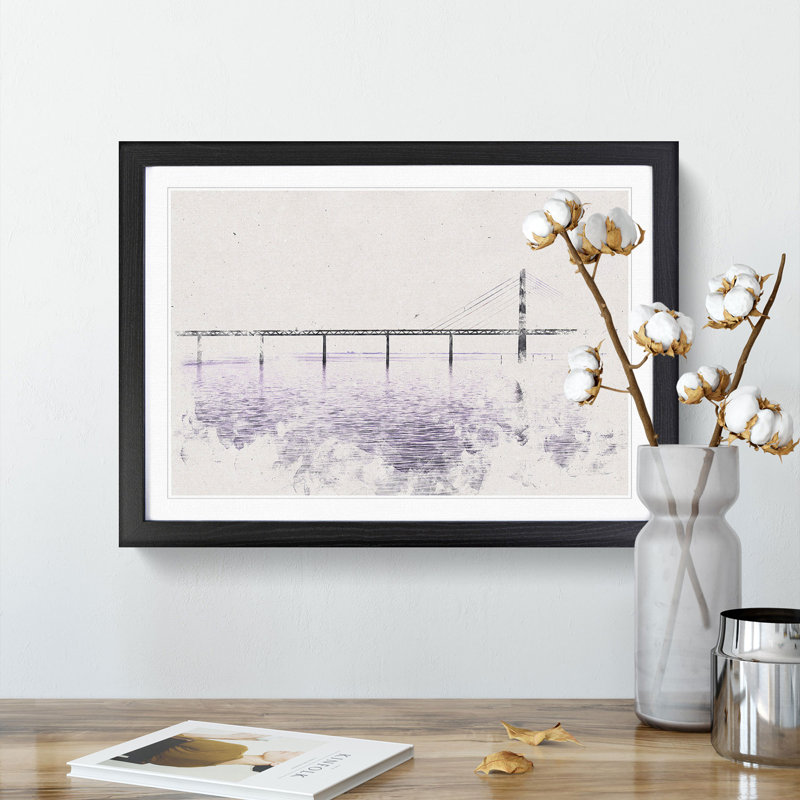 Oresund Bridge - Picture Frame Graphic Art Print, 62cm H x 87cm W x 2cm D, Black Framed