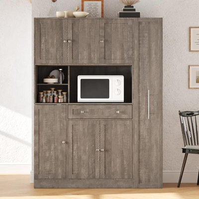 Traditional 52.8X17.7X70inch Freestanding Buffet With Hutch , Large Kitchen Pantry Storage Cabinet Cupboard With Pull-Out Side Cabinet, Door Shelves And Drawer, Brown