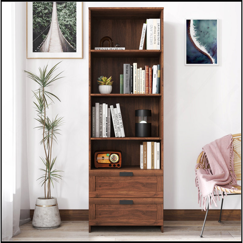 Bibliothèque avec tiroirs, hauteur 70,87 po, 4 tablettes, moderne, bureau à domicile, salon, bureau