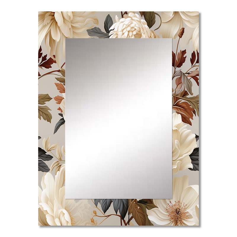 Stamo beige doux neutre pivoines élégance - miroir floral, miroir mural floral unique, impression d'art en métal