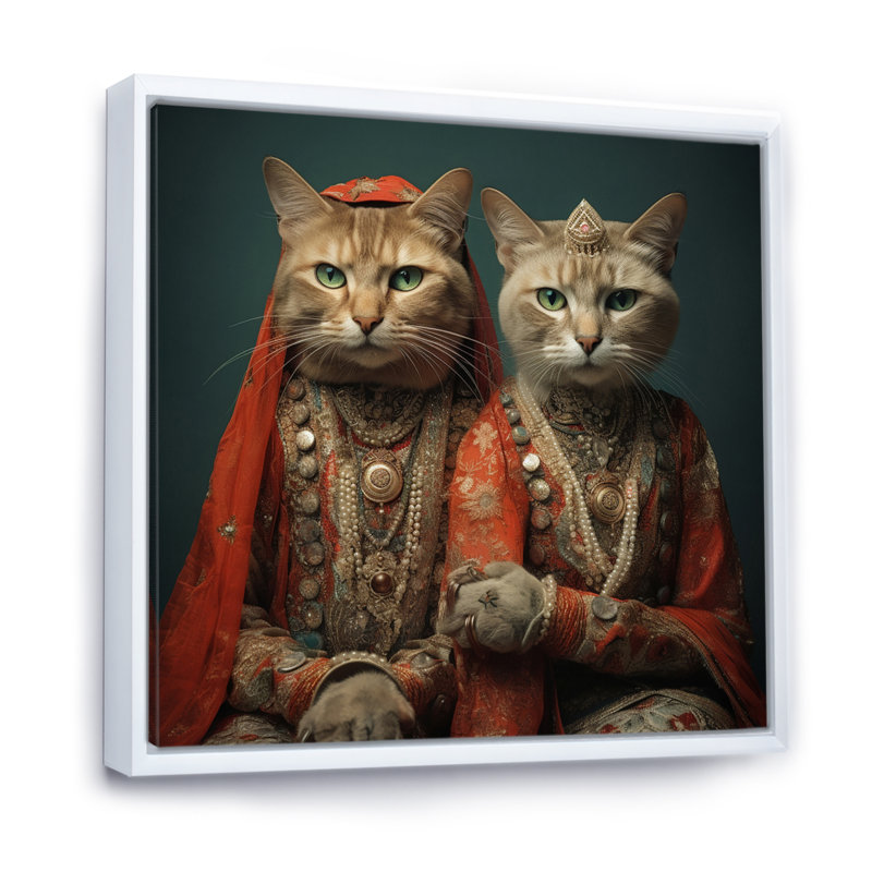 Chats à la mode rétro sur toile, H 16 po x l 16 po x P 1 po, Cadre flottant blanc