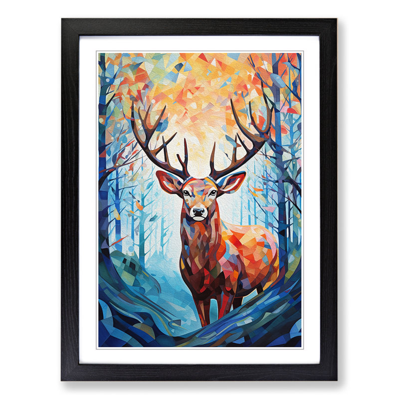 Deer Abstract No.3 - Single Picture Frame Print on Wood, Black, 34" H x 25" W x 2" D