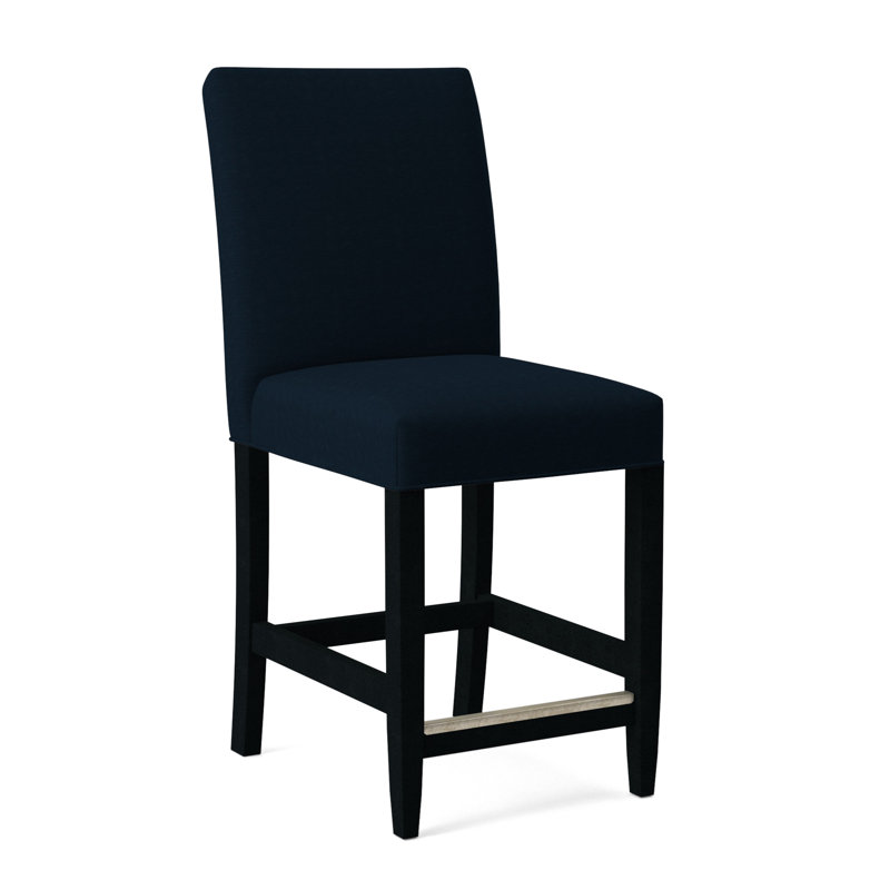 Manhattan Upholstered Stool with Solid Wood Frame, Black Finish, White Performance Fabric; 0851-94