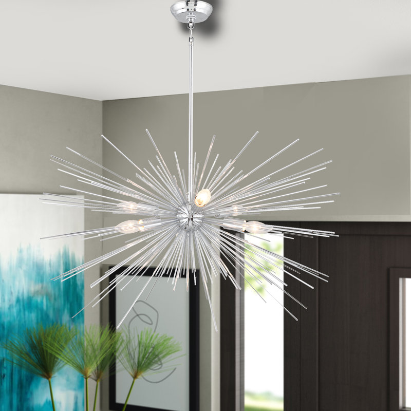 6 - Light Dimmable Sputnik Sphere Chandelier, Chrome, Yes