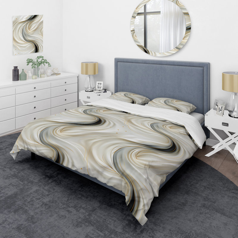 Ensemble de housse de couette glamour or et perle de marbre blanc Opulence I