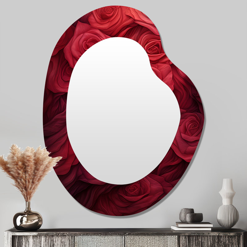 La beauté des roses rouges - miroir de forme irrégulière Roses, miroir mural asymétrique rouge unique, impression d'art en métal