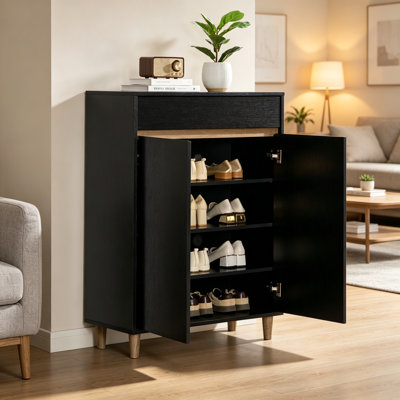 Armoire de rangement polyvalente pour chaussures avec un tiroir, deux portes et quatre tablettes pour une vie organisée