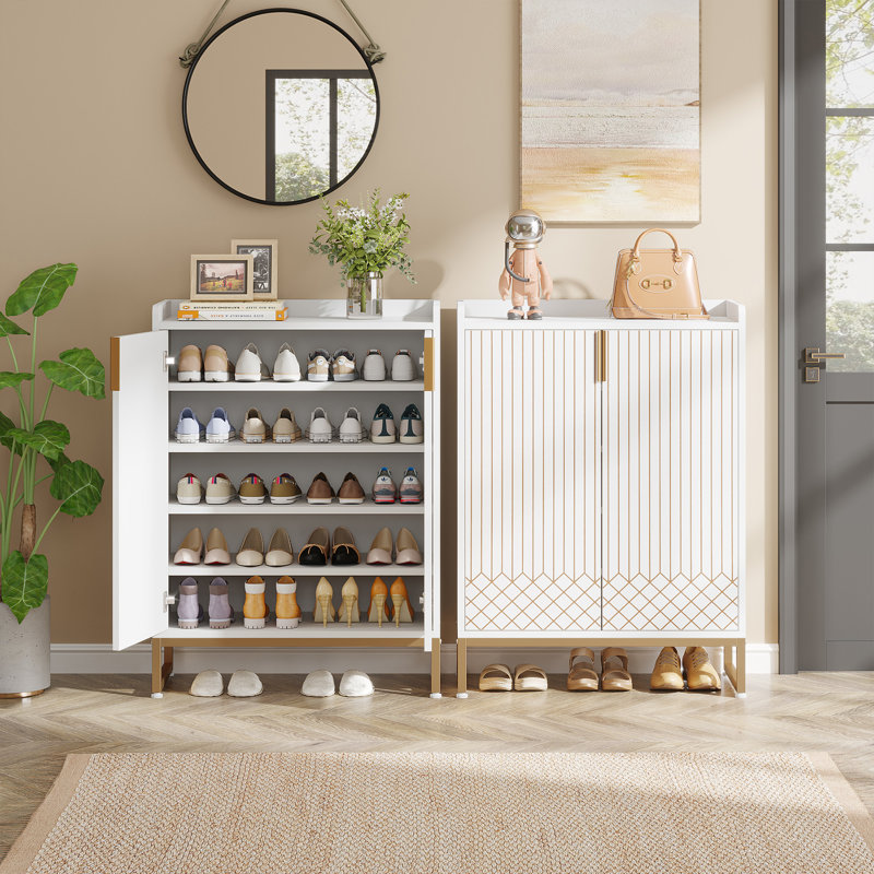 Armoire de rangement pour chaussures Hauge, Blanc / Doré