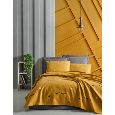 Courtepointe 100% coton jaune Dyane