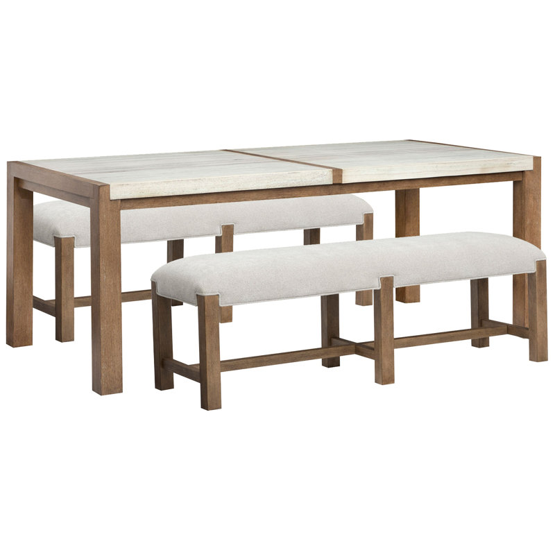 Table de salle à manger rectangulaire avec 2 bancs, 3 pièces: table, 2 bancs