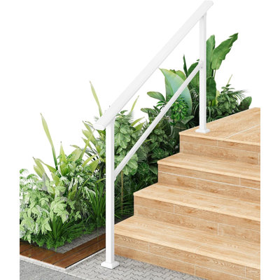 Main courante réglable pour les escaliers extérieurs et le porche - Rampe en aluminium noir avec poteaux en acier - Rampe d'escalier pour 5 marches - Barre d'appui murale résistante aux intempéries pour le jardin, la terrasse et l'intérieur