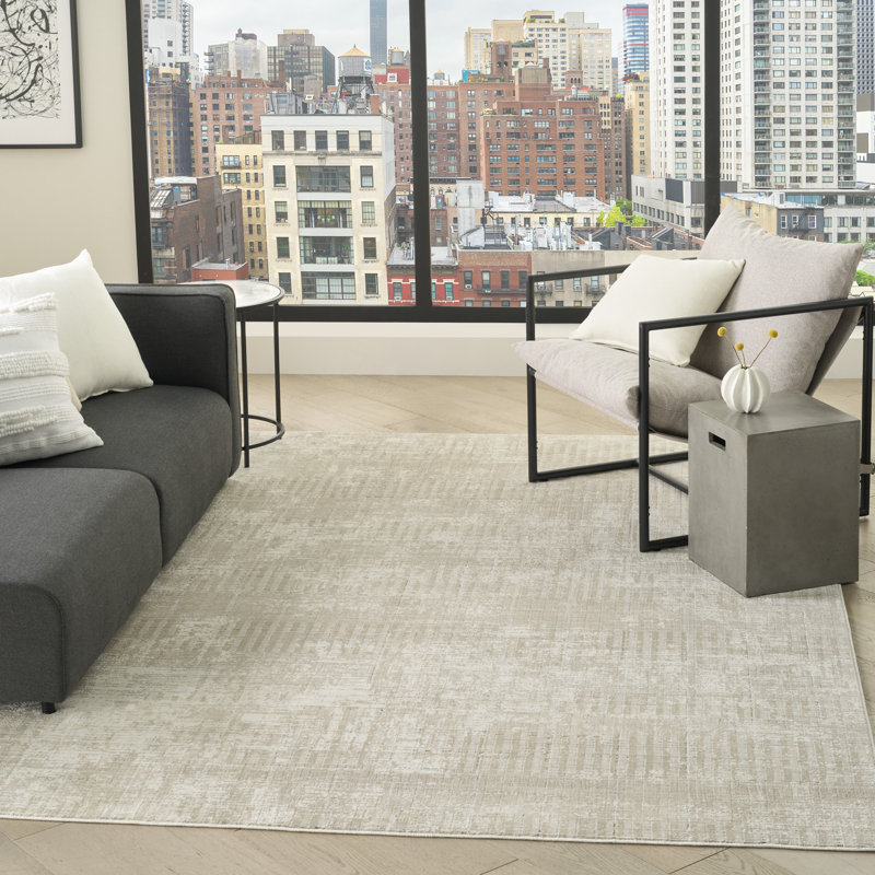 DKNY Grand Street Ivory Beige Modern Indoor Rug, Rectangle 7'10" x 9'10"
