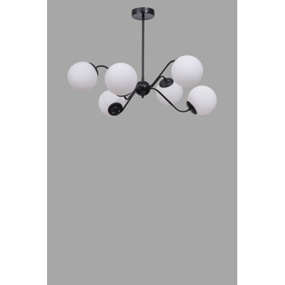 Lustre réglable élégant, structure en métal avec capuchon en verre, 15 po x 6 po | Hauteur: 15,7 - 23,6 pouces | 6 x douilles E27 (40 W maximum, ampoules non incluses) | Design élégant blanc et noir pour la décoration intérieure moderne, classé IP20