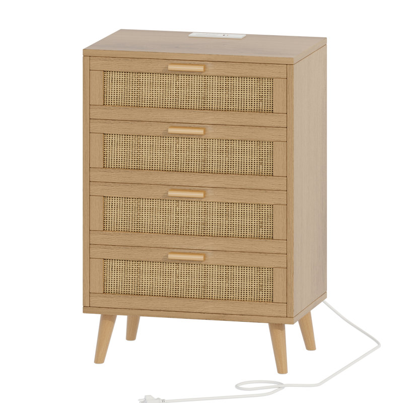 Commode 4 tiroirs, commode de chambre à coucher en rotin, commode pour le salon, couloir Cherfrere