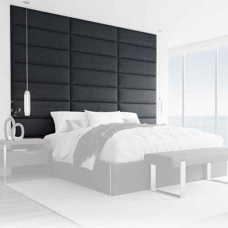 Sapan Upholstered Headboard, King, Cotton Blend Weave Blue Denim