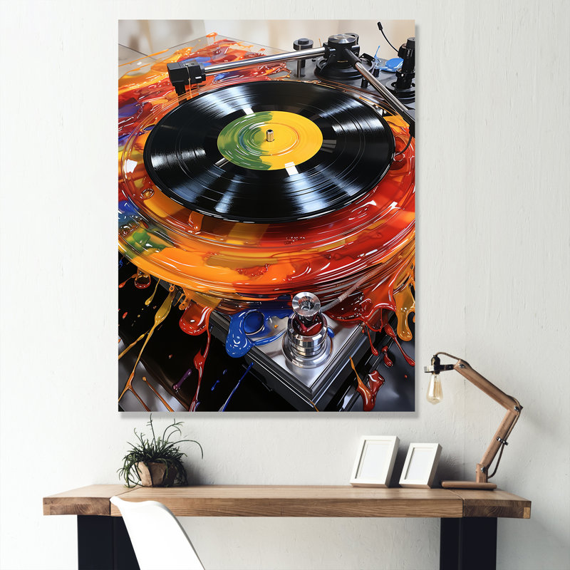 Art mural rétro vinyle Truntables Melody - Platines et boites, Toile tendue, H 32 po x l 16 po x P 1 po