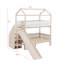 Lit superposé avec glissière et escalier de rangement, lit superposé en bois, cadre en forme de maison avec garde-corps et tablettes-267572380