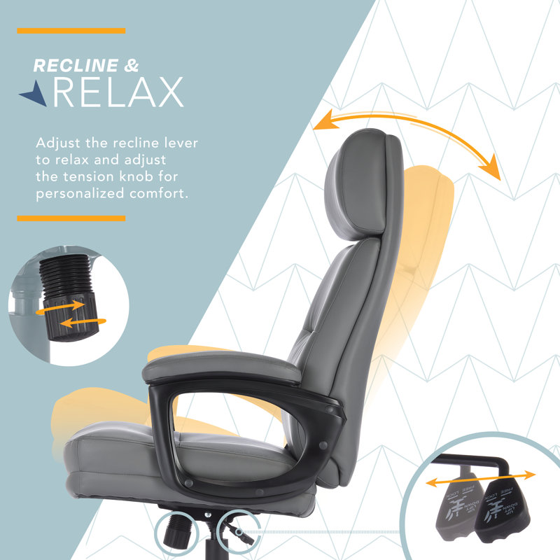 Click365 Classic Executive Big & Tall Office Chair, Ergonomic High-Back, Double-Layer Seat Cushion, Gray