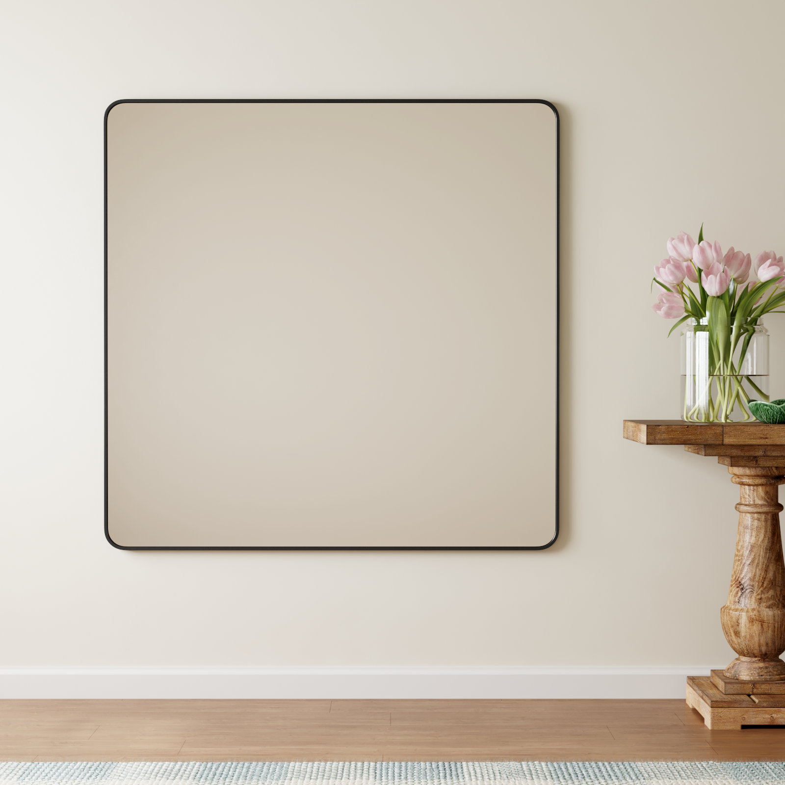 Metal Square Wall Mirror, 48"  x 48" , Black