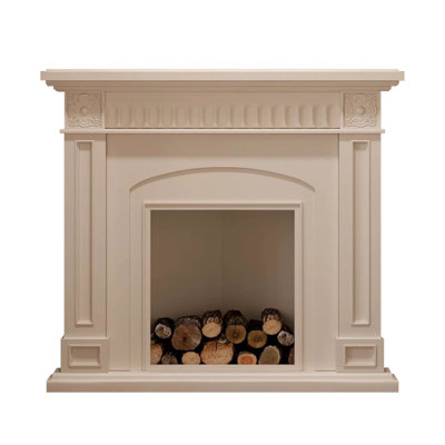 Beige Solid Wood Freestanding Fireplace