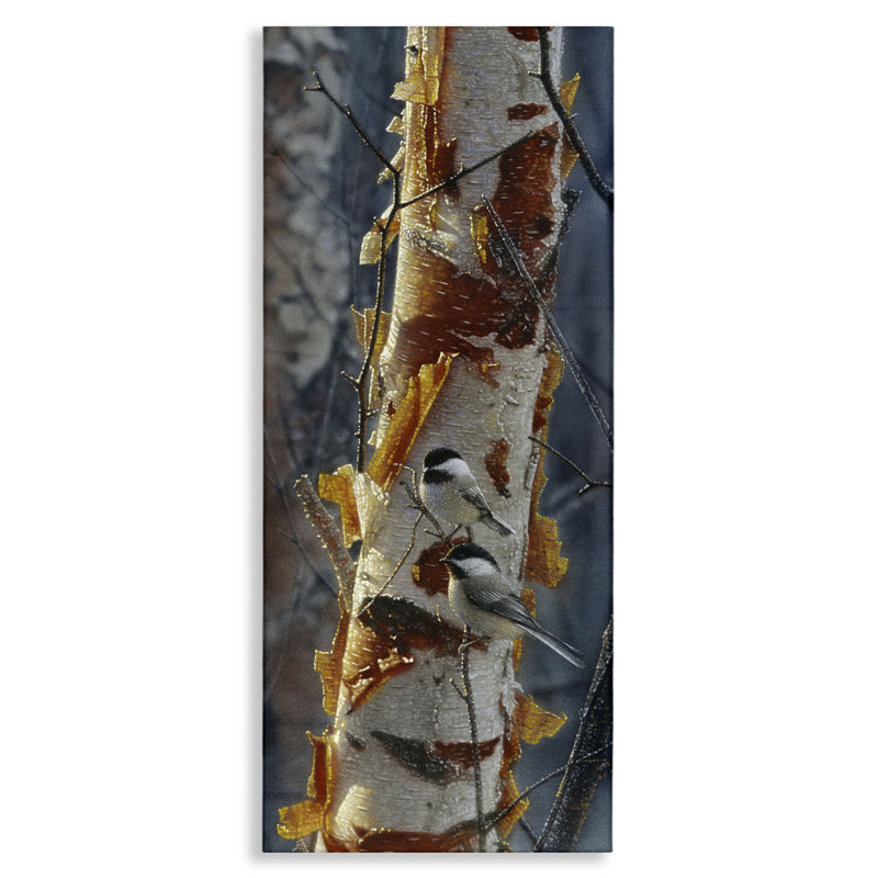 Sunlit Birch Chickadees, toile de Collin Bogle, H 30 po x l 13 po