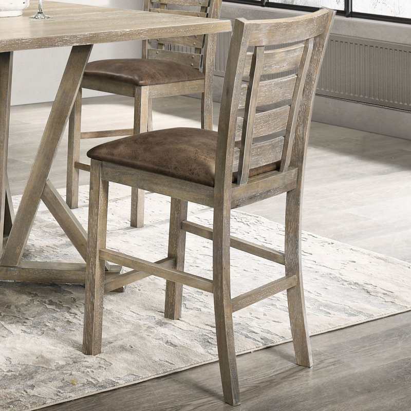 2 chaises de salle à manger de style rustique, dossier en échelle en bois massif, coussin brun grisâtre, élégantes et pratiques comme chaises de hauteur comptoir, Delight, bois, siège rembourré, finition laquée, installation simple