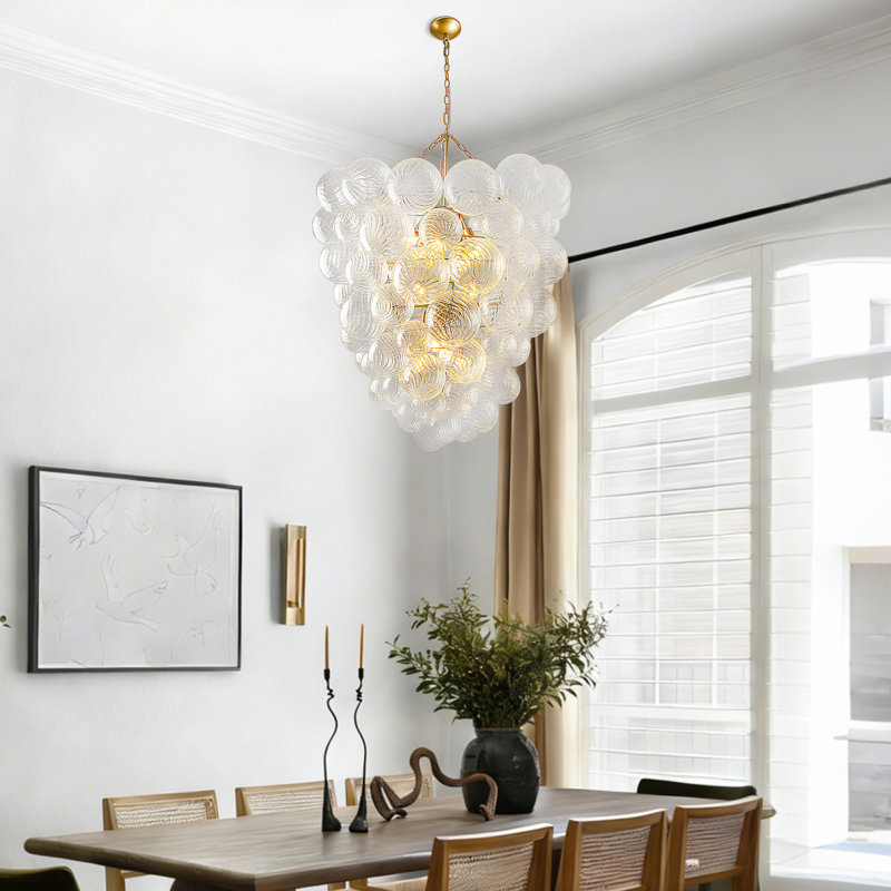 Lustre 12 lumières de luxe moderne, design en verre transparent