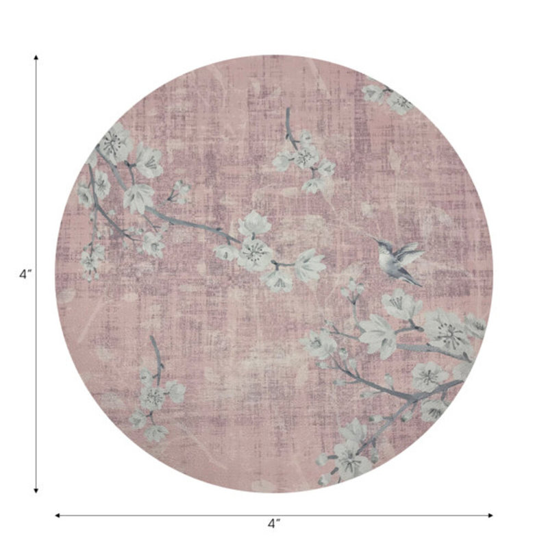 Blossom Fantasia Vegan Leather Round Coasters, Soft Pink