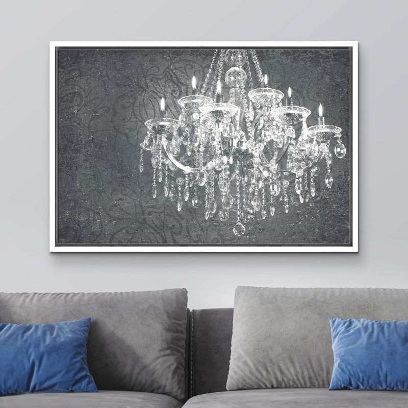 Glam Crystal Chandelier " Grey Crystal Chandelier Candle Silhouette On Floral Pattern Decor Lights Modern Art "