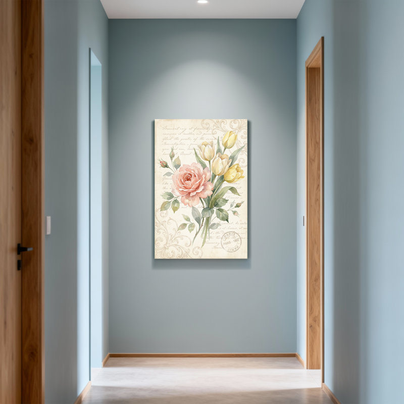 Bouquet de plantes et de fleurs avec roses et tulipes, H 24 po x l 16 po
