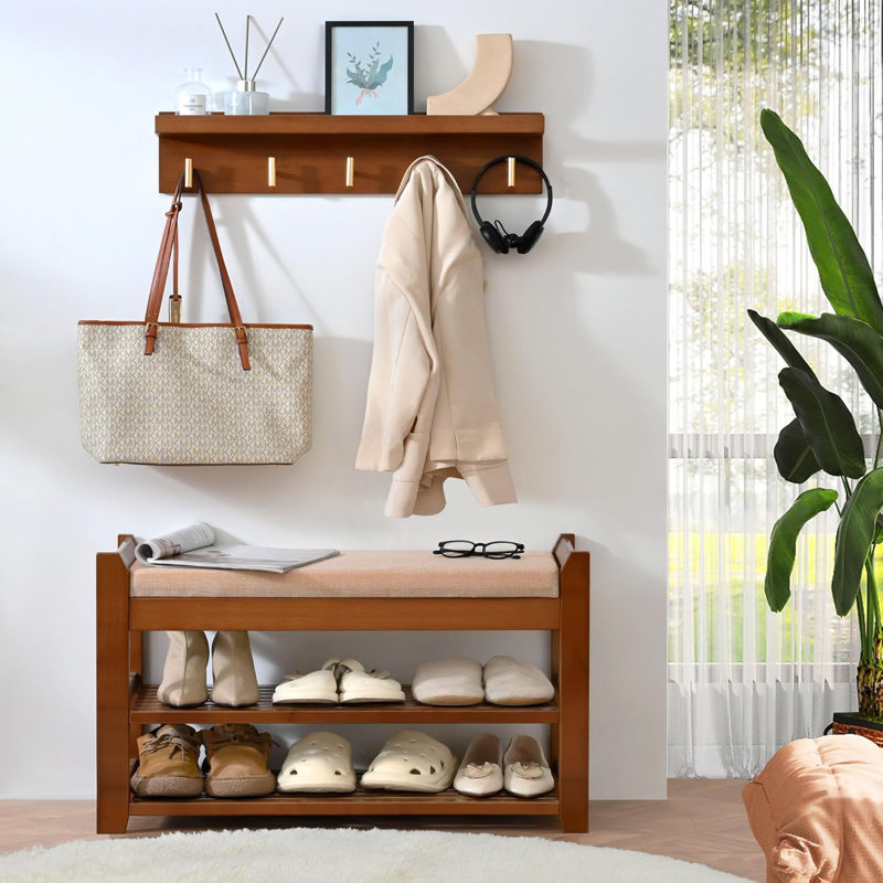 Shoe Rack For Front Door Entrance, Entryway Bench With Coat Rack, Hall Tree Shoe Bench With Storage For Entry, Hallway, Bedroom, Living Room