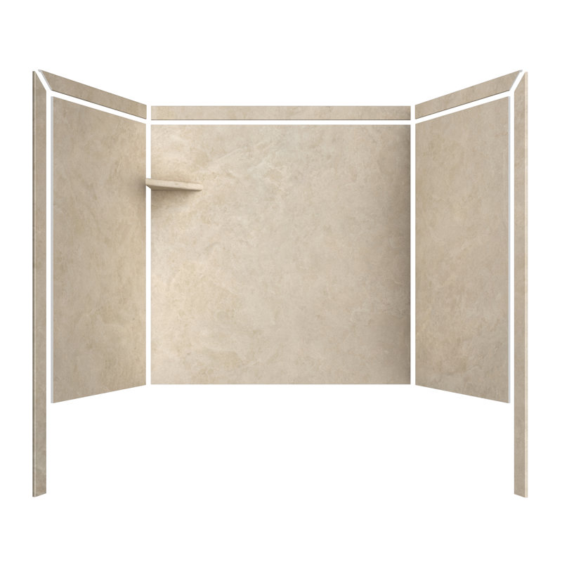 FlexStone Elite 60"W x 32"D x 60"H Alcove Bathtub Surround in Creme Travertine, Creme Travertine
