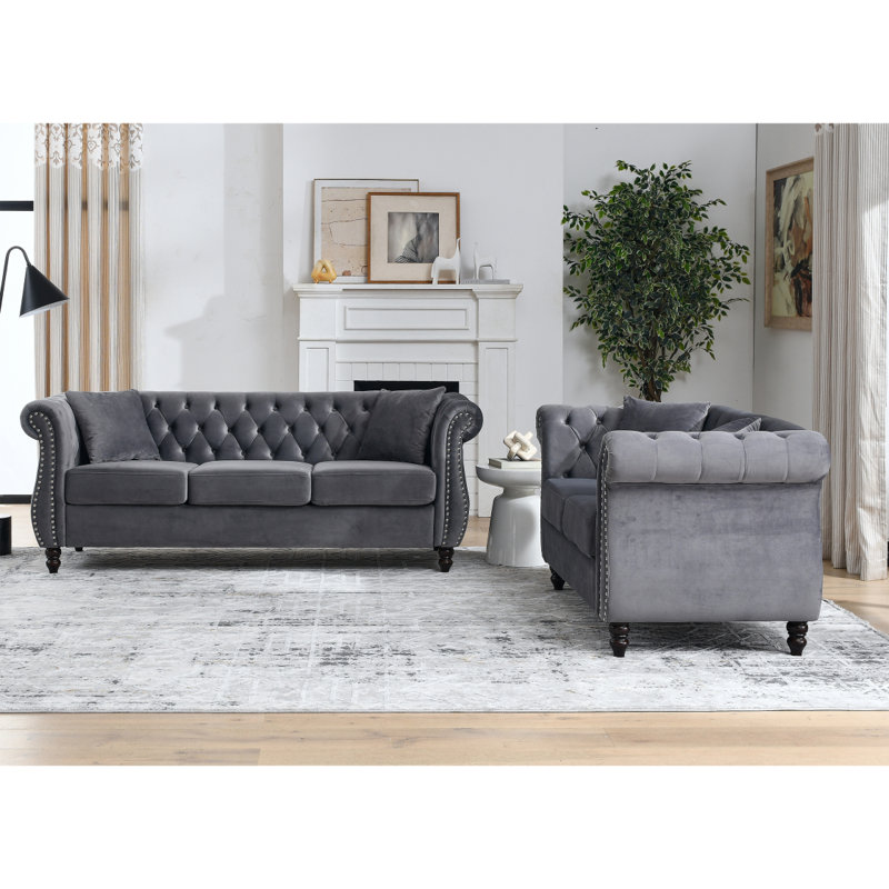 Canapé combiné 3 places + 2 places Velours gris (W834S00069 + W834S00113)
