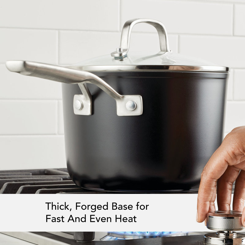 KitchenAid® 3 qt. Non-Stick Cookware Saucepan with Lid, Matte Black/Silver/Clear