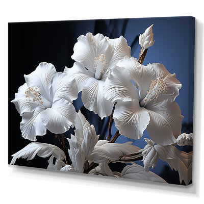 Fleurs d'hibiscus blanches illuminées au clair de lune sur toile