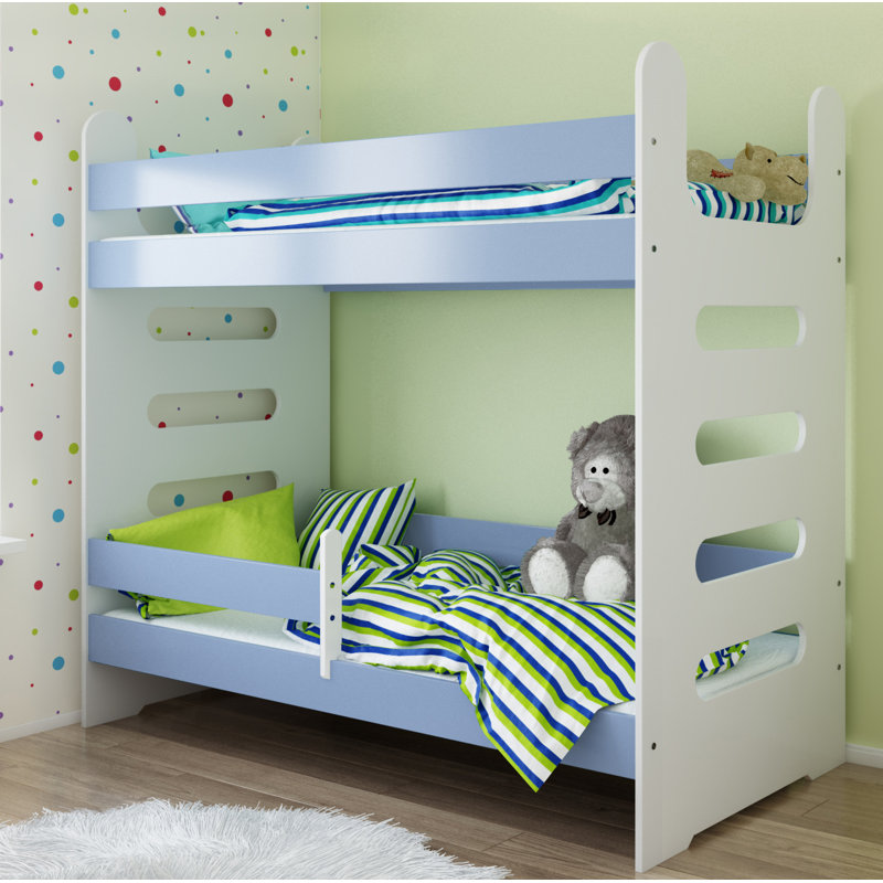 Cannady Bunk Bed with Built-in Ladder Included, Blue, European Toddler (80 x 180 cm)
