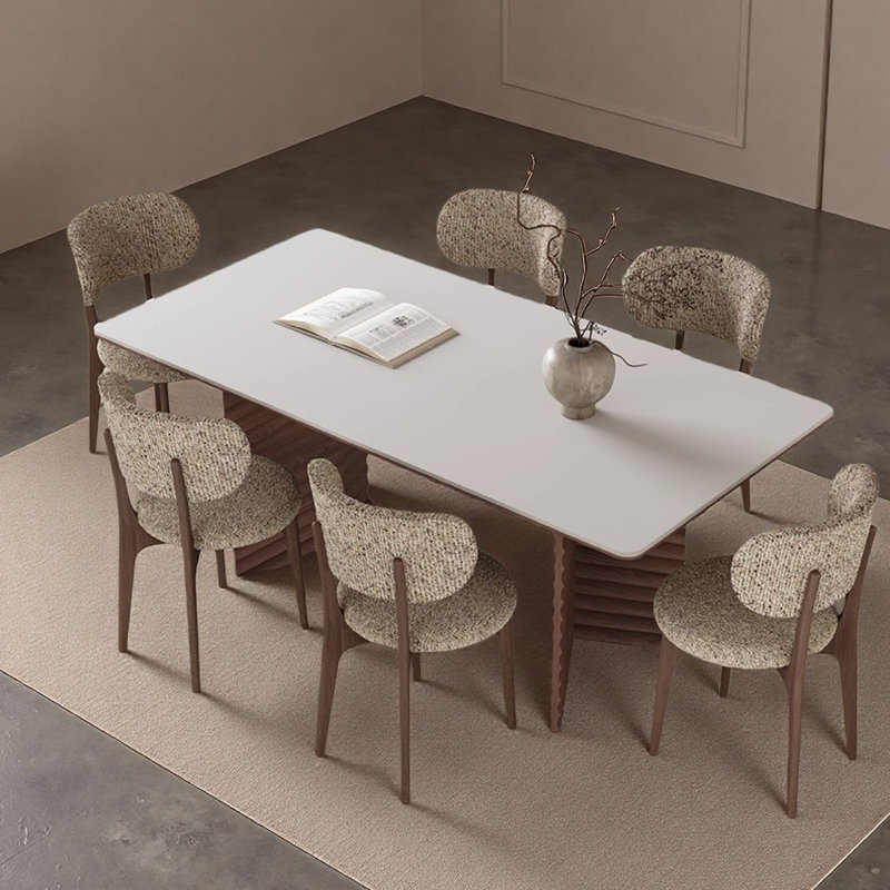 Mid-Century Solid Wood & Slate Dining Table, 5 Pieces: Table, 4 Chairs, 29.5"H x 70.9"L x 35.4"W