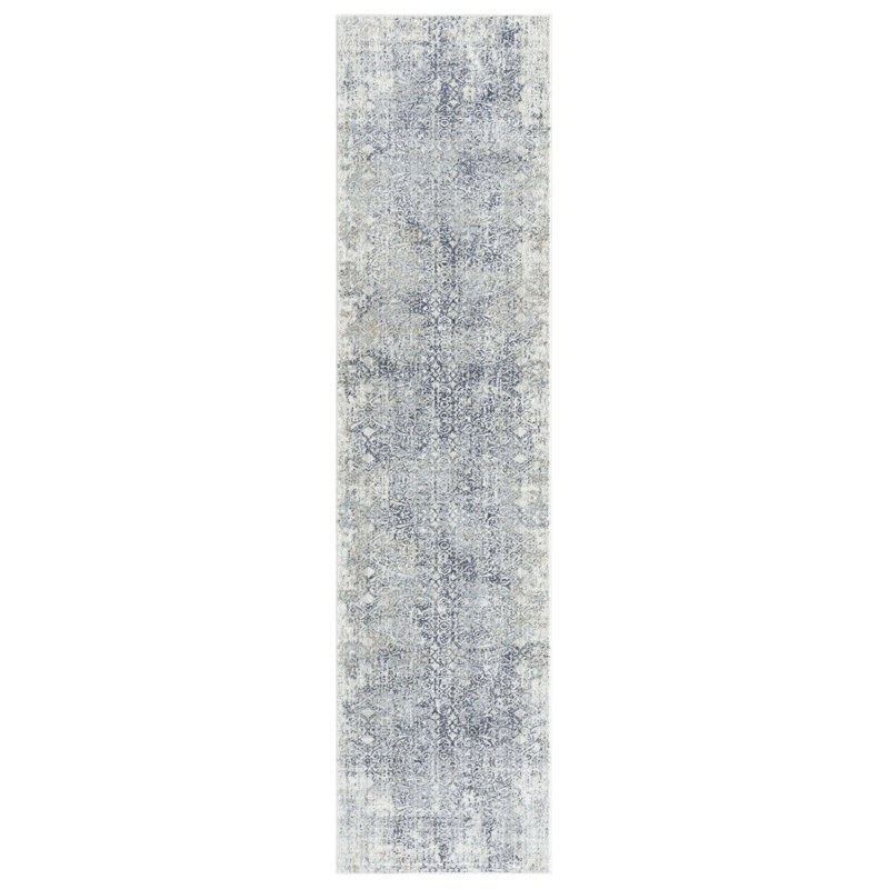 Tapis floral tissé à la machine en polypropylène crème, Tapis de couloir 2 pi 7 po x 13 pi