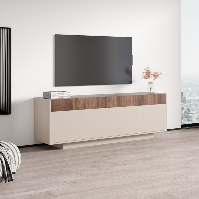 Albinca 70.9" Modern TV Stand with Matte Finish, Cashmere/Walnut