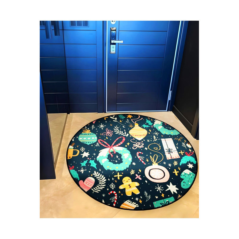 Tapis rond rond multicolore en pain d'épice et ornements de Noël à motifs tissés, Sous-tapis rond 3 pi 3 po inclus