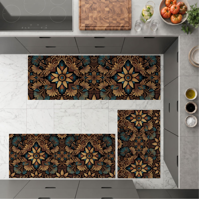 Tapis de cuisine antidérapants à motif floral