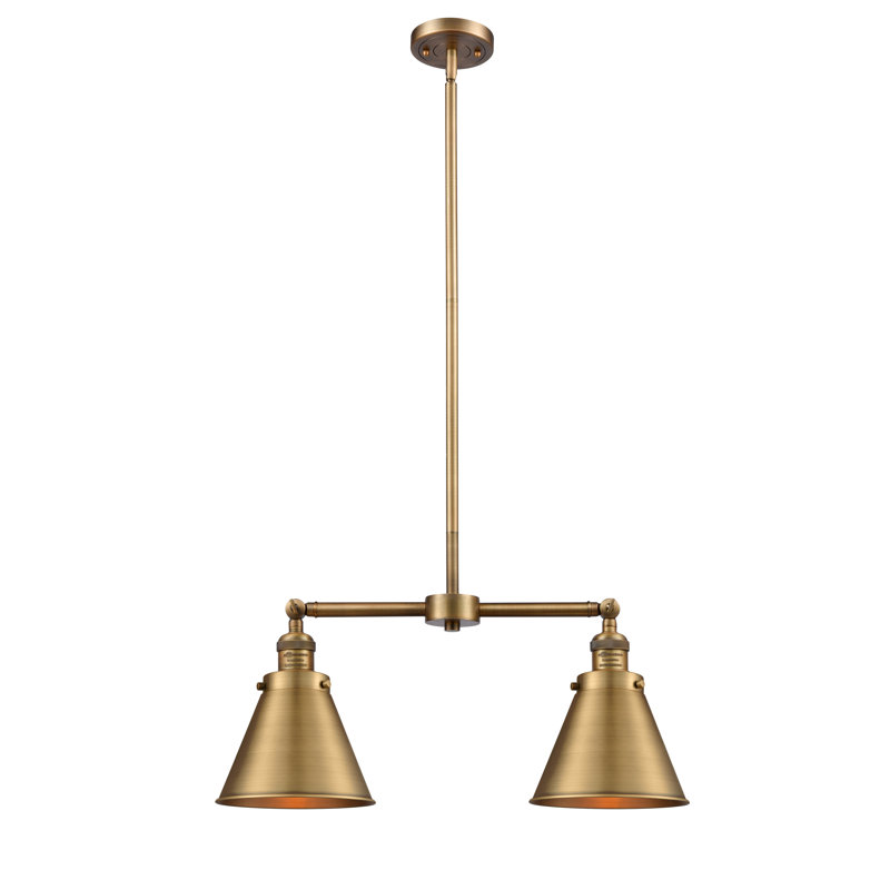 Lustre 2 lumières à abat-jour Donovan, Ampoule DEL 6 watts Vinage, Laiton brossé, Laiton brossé